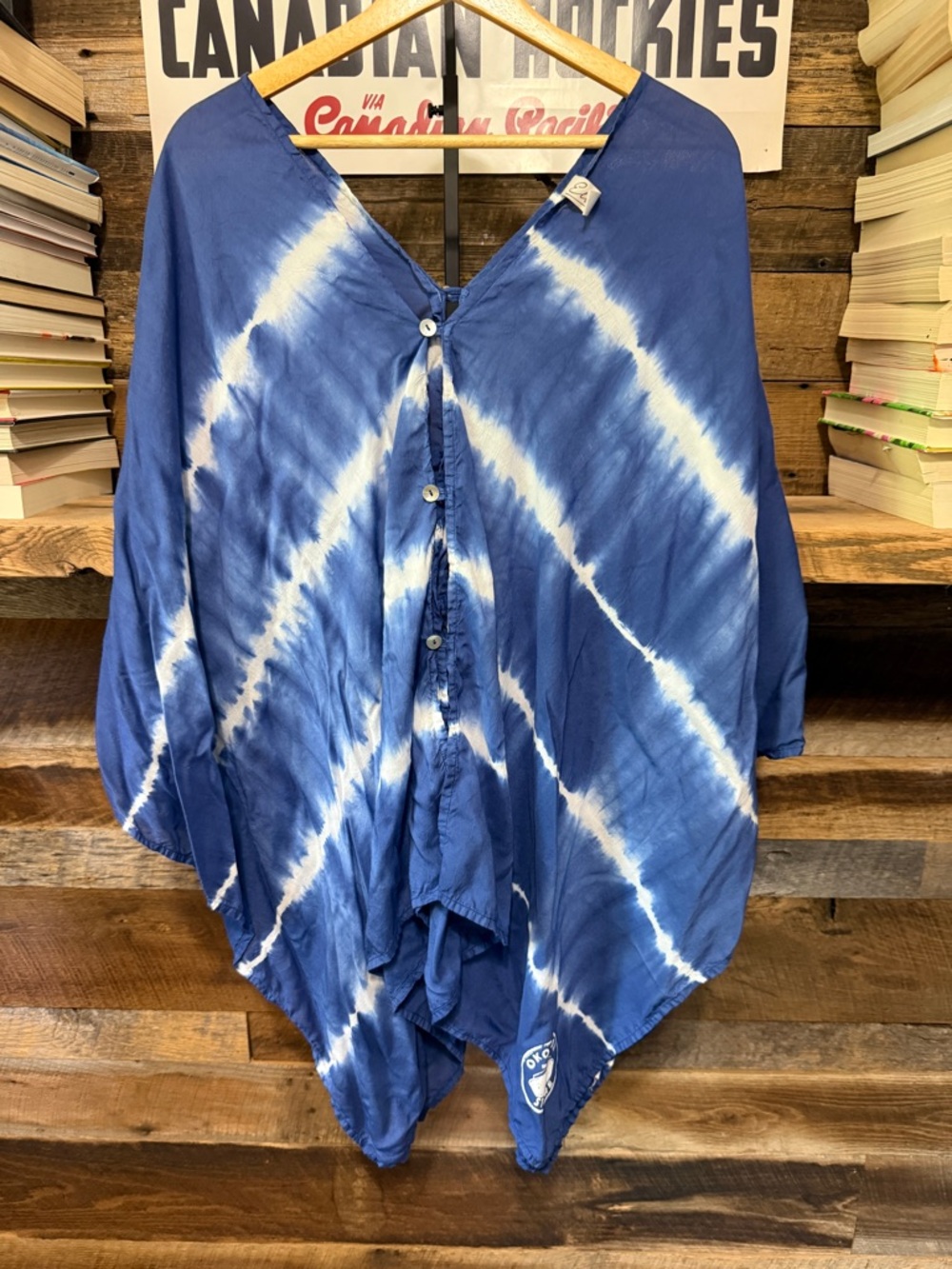 Elan Blue and White Tie-Dye Button-Front Tunic